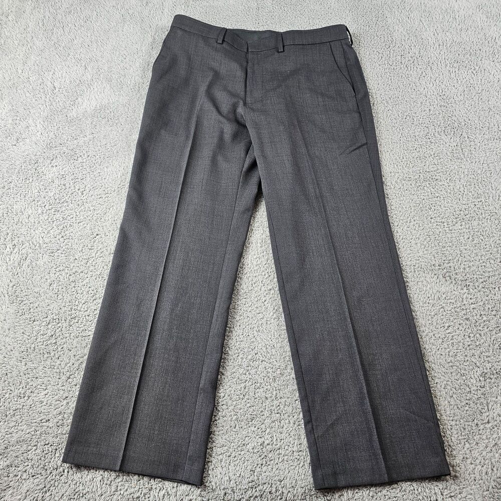 Haggar Dress Pants Mens 36x29 Charcoal Straight Flex Flat Front Trousers Slacks